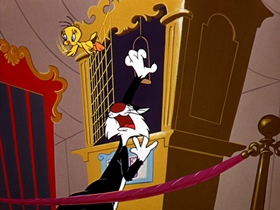 Screenshots from the 1955 Warner Bros. cartoon Tweety