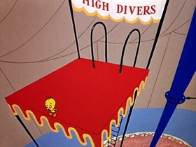 Screenshots from the 1955 Warner Bros. cartoon Tweety