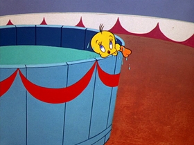 Screenshots from the 1955 Warner Bros. cartoon Tweety