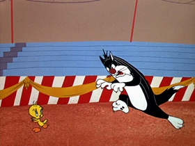 Screenshots from the 1955 Warner Bros. cartoon Tweety