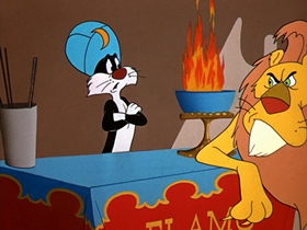 Screenshots from the 1955 Warner Bros. cartoon Tweety