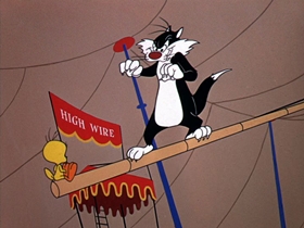 Screenshots from the 1955 Warner Bros. cartoon Tweety