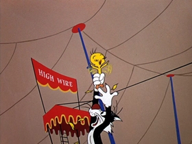 Screenshots from the 1955 Warner Bros. cartoon Tweety