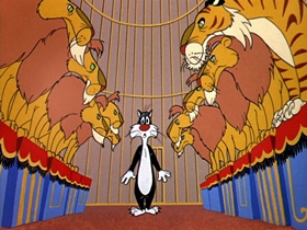 Screenshots from the 1955 Warner Bros. cartoon Tweety