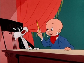 Screenshots from the 1955 Warner Bros. cartoon Heir Conditioned