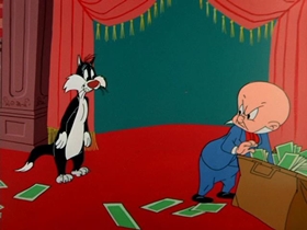 Screenshots from the 1955 Warner Bros. cartoon Heir Conditioned
