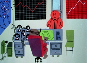 Screenshots from the 1955 UPA cartoon Christopher Crumpet