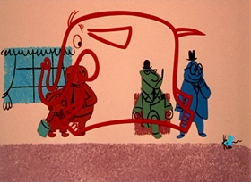Screenshots from the 1955 UPA cartoon Christopher Crumpet
