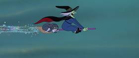 Screenshots from the 1956 MGM cartoon The Flying Sorceress