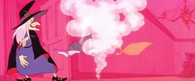 Screenshots from the 1956 MGM cartoon The Flying Sorceress