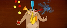 Screenshots from the 1956 MGM cartoon Millionaire Droopy