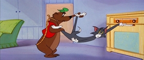 Screenshots from the 1956 MGM cartoon Down Beat Bear