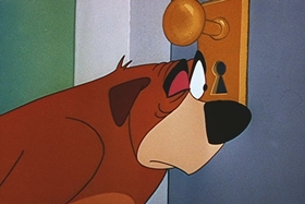 Screenshots from the 1956 Walter Lantz cartoon Room and Wrath