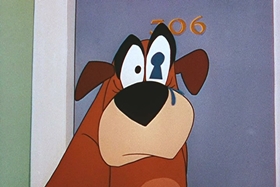 Screenshots from the 1956 Walter Lantz cartoon Room and Wrath