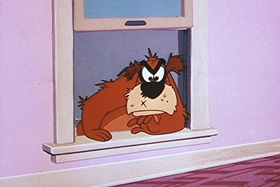 Screenshots from the 1956 Walter Lantz cartoon Room and Wrath