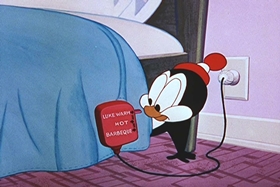 Screenshots from the 1956 Walter Lantz cartoon Room and Wrath