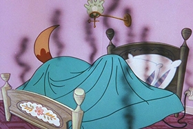 Screenshots from the 1956 Walter Lantz cartoon Room and Wrath