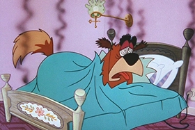 Screenshots from the 1956 Walter Lantz cartoon Room and Wrath