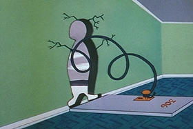 Screenshots from the 1956 Walter Lantz cartoon Room and Wrath