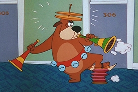 Screenshots from the 1956 Walter Lantz cartoon Room and Wrath