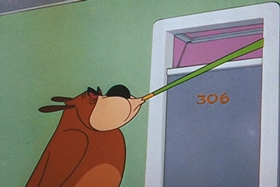 Screenshots from the 1956 Walter Lantz cartoon Room and Wrath