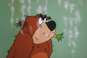 Screenshots from the 1956 Walter Lantz cartoon Room and Wrath