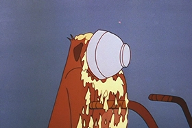 Screenshots from the 1956 Walter Lantz cartoon Room and Wrath