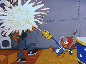 Screenshots from the 1956 Walter Lantz cartoon Woodpecker From Mars