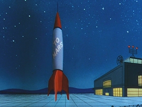 Screenshots from the 1956 Walter Lantz cartoon Woodpecker From Mars
