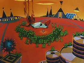 Screenshots from the 1956 Walter Lantz cartoon Woodpecker From Mars
