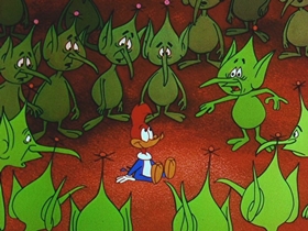 Screenshots from the 1956 Walter Lantz cartoon Woodpecker From Mars