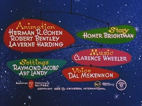 Screenshots from the 1956 Walter Lantz cartoon Woodpecker From Mars