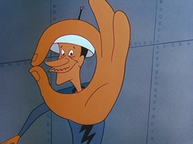 Screenshots from the 1956 Walter Lantz cartoon Woodpecker From Mars