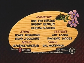 Screenshots from the 1956 Walter Lantz cartoon Arts and Flowers