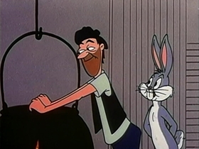 Screenshots from the 1956 Warner Bros. cartoon Half-Fare Hare