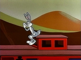Screenshots from the 1956 Warner Bros. cartoon Half-Fare Hare