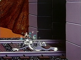 Screenshots from the 1956 Warner Bros. cartoon Half-Fare Hare
