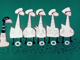 Screenshots from the 1956 UPA cartoon The Twelve Days of Christmas