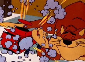 Screenshots from the 1957 Warner Bros. cartoon Cheese It, The Cat!