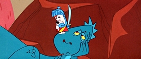 Screenshots from the 1957 MGM cartoon One Droopy Knight