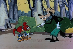 Screenshots from the 1957 Walter Lantz cartoon Red Riding Hoodlum