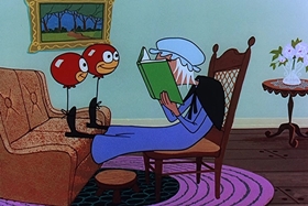 Screenshots from the 1957 Walter Lantz cartoon Red Riding Hoodlum