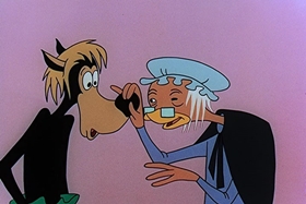 Screenshots from the 1957 Walter Lantz cartoon Red Riding Hoodlum