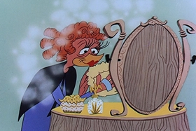 Screenshots from the 1957 Walter Lantz cartoon Red Riding Hoodlum