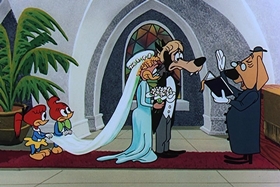 Screenshots from the 1957 Walter Lantz cartoon Red Riding Hoodlum