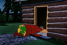 Screenshots from the 1957 Walter Lantz cartoon The Unbearable Salesman