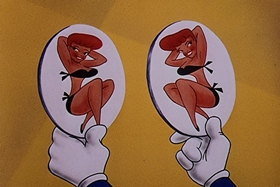 Screenshots from the 1957 Walter Lantz cartoon The Unbearable Salesman