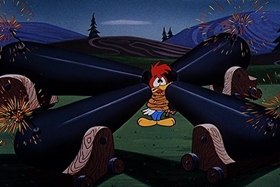 Screenshots from the 1957 Walter Lantz cartoon The Unbearable Salesman