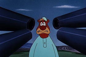 Screenshots from the 1957 Walter Lantz cartoon The Unbearable Salesman