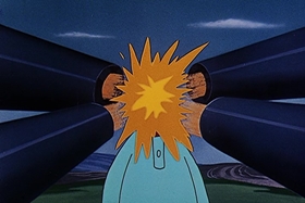 Screenshots from the 1957 Walter Lantz cartoon The Unbearable Salesman